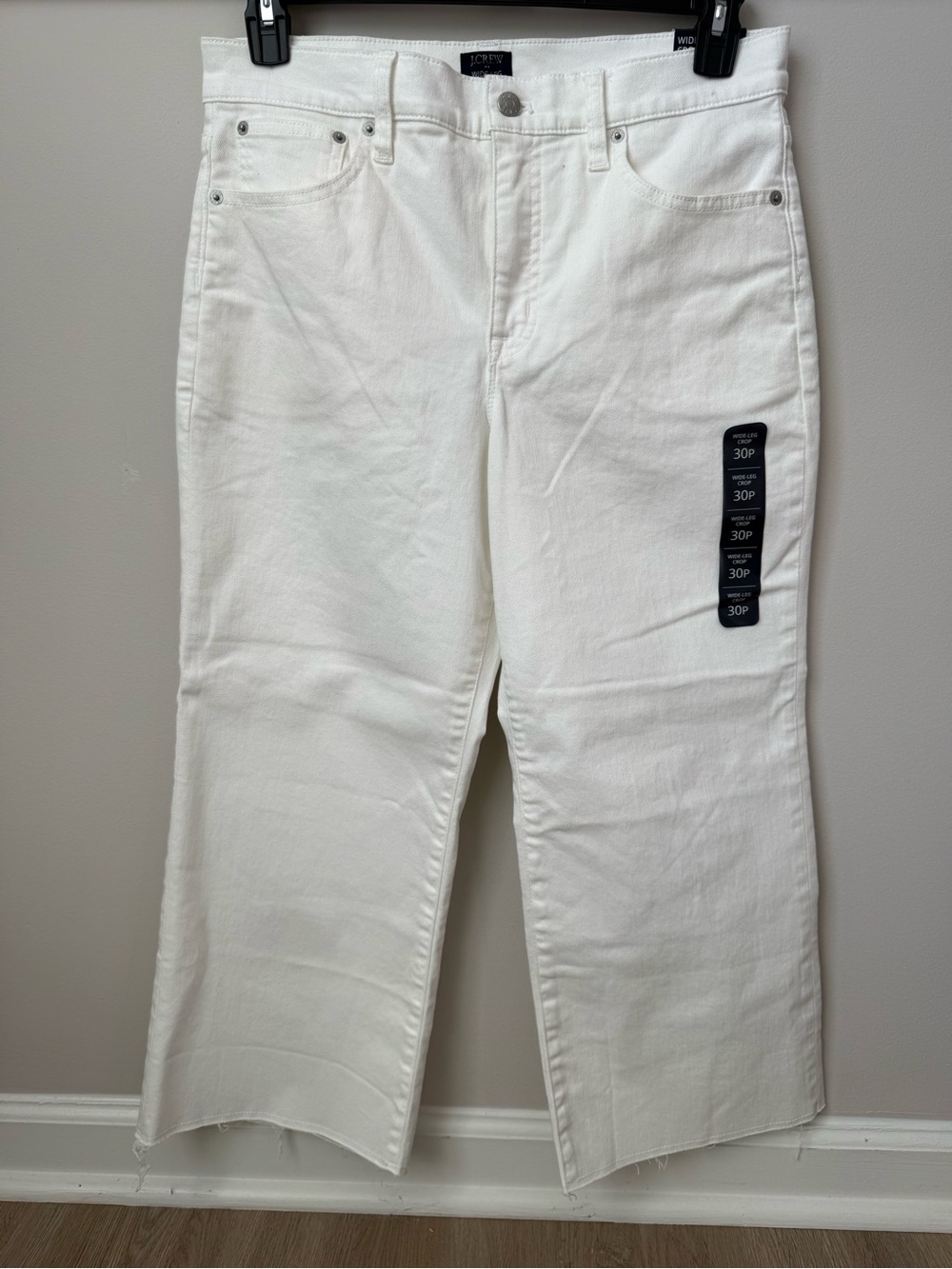 J. Crew Factory Wide-Leg Crop Jeans Stretch Raw Hem High Rise White Preppy 30P